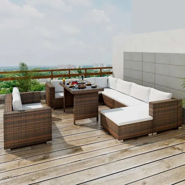 Gossi set mobilier de gradina cu perne, 10 piese, maro, poliratan
