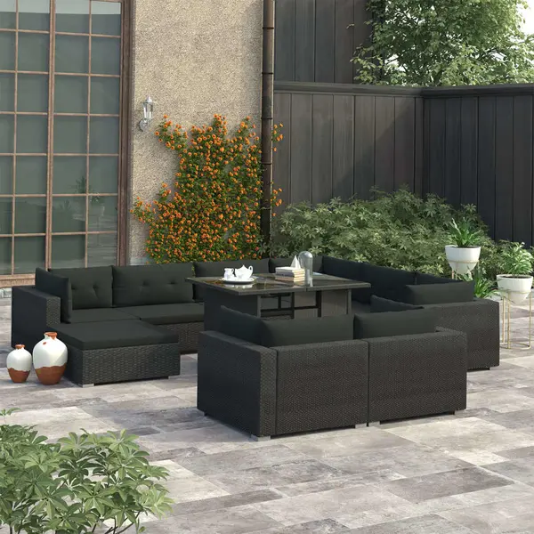 Gossi set mobilier de gradina cu perne, 10 piese, negru, poliratan