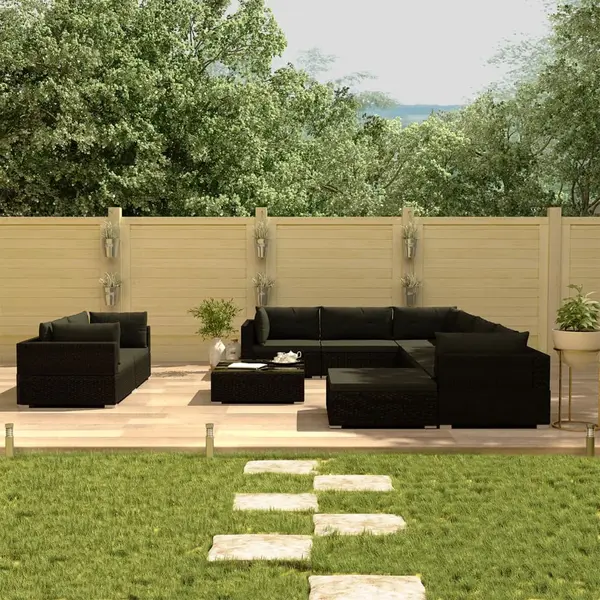 Gossi set mobilier de gradina cu perne, 10 piese, negru, poliratan
