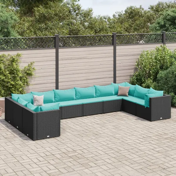 Gossi set mobilier de gradina cu perne, 10 piese, negru, poliratan