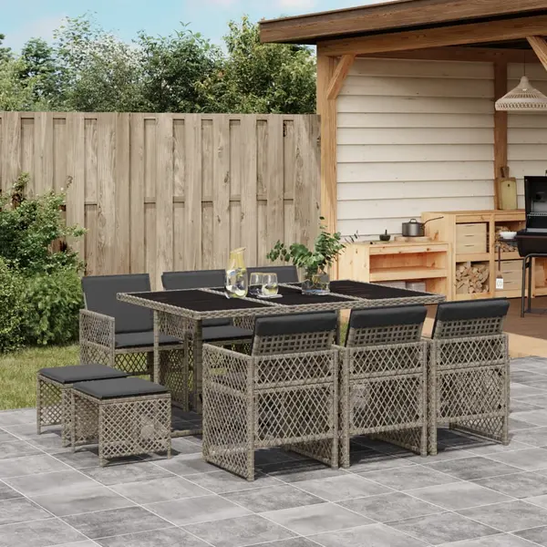 Gossi set mobilier de gradina cu perne, 11 piese, gri, poliratan