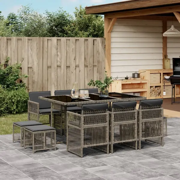 Gossi set mobilier de gradina cu perne, 11 piese, gri, poliratan