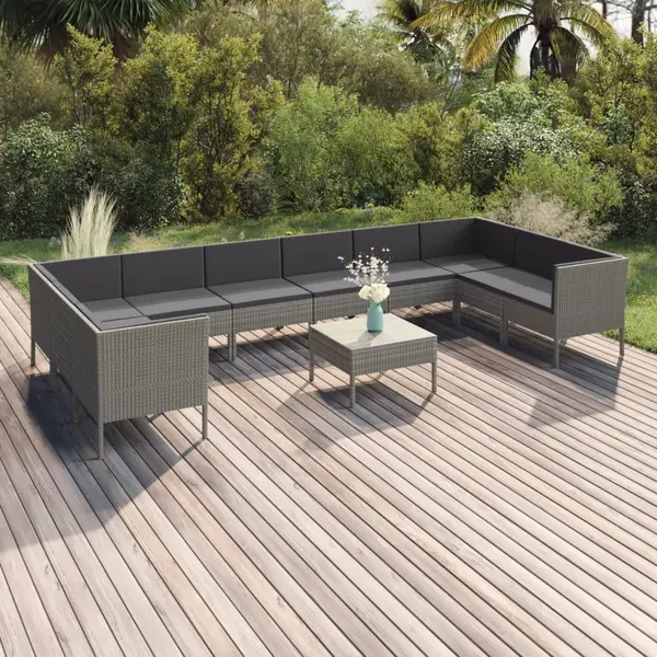 Gossi set mobilier de gradina cu perne, 11 piese, gri, poliratan