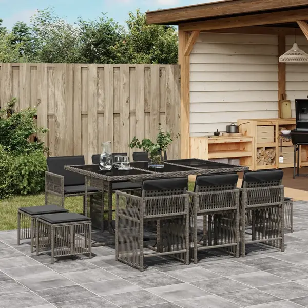 Gossi set mobilier de gradina cu perne, 11 piese, gri, poliratan