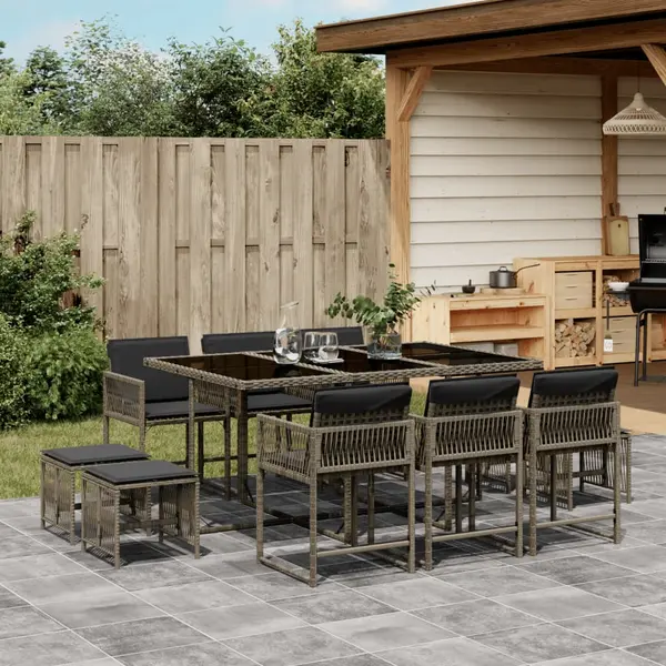 Gossi set mobilier de gradina cu perne, 11 piese, gri, poliratan