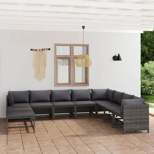Gossi set mobilier de gradina cu perne, 11 piese, gri, poliratan