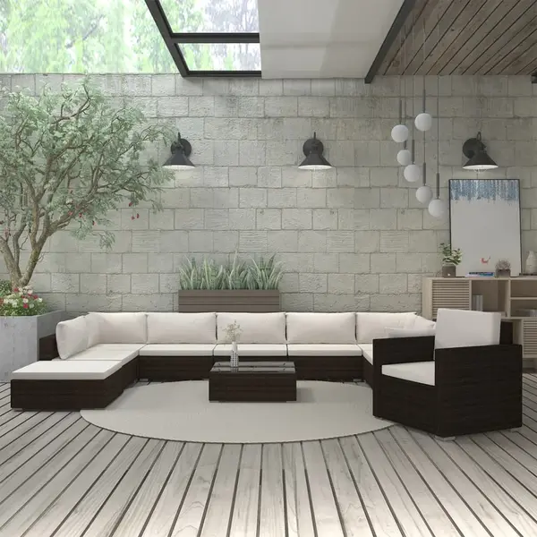Gossi set mobilier de gradina cu perne, 11 piese, maro, poliratan