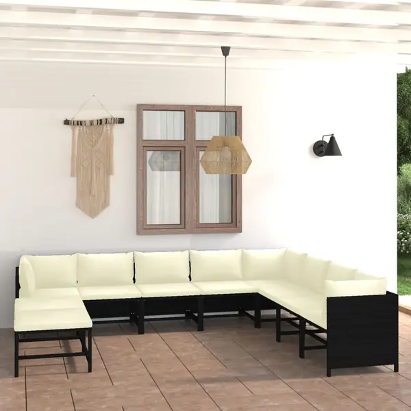 Gossi set mobilier de gradina cu perne, 11 piese, negru, poliratan