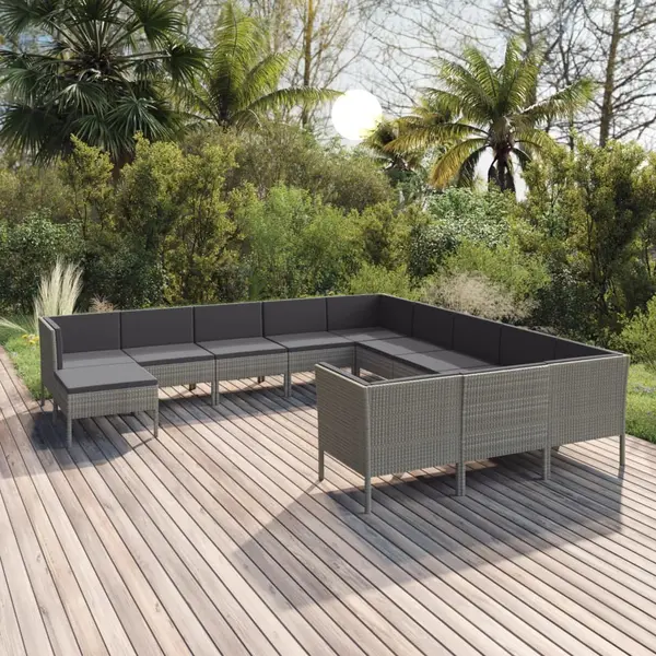 Gossi set mobilier de gradina cu perne, 12 piese, gri, poliratan