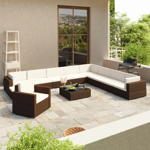 Gossi set mobilier de gradina cu perne, 12 piese, maro, poliratan