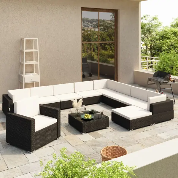 Gossi set mobilier de gradina cu perne, 12 piese, negru, poliratan