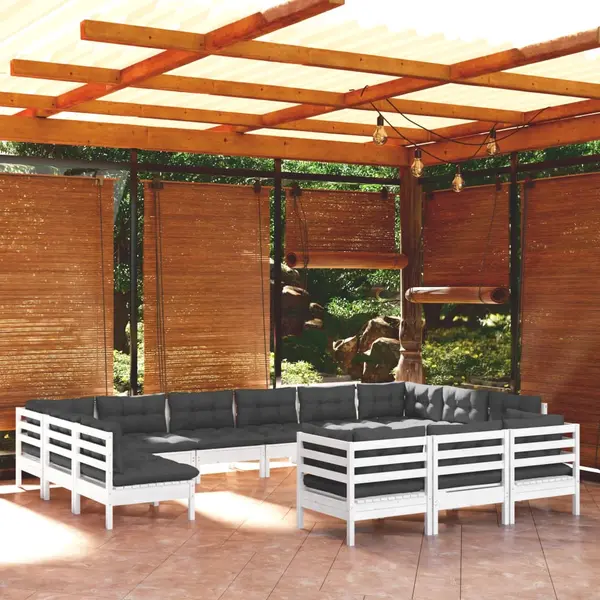 Gossi set mobilier de gradina cu perne, 13 piese, alb, lemn de pin