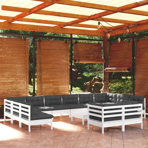 Gossi set mobilier de gradina cu perne, 13 piese, alb, lemn de pin