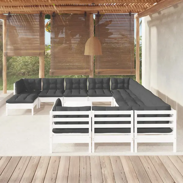 Gossi set mobilier de gradina cu perne, 13 piese, alb, lemn de pin