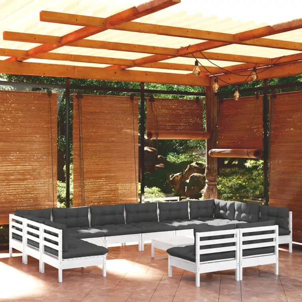 Gossi set mobilier de gradina cu perne, 13 piese, alb, lemn masiv pin