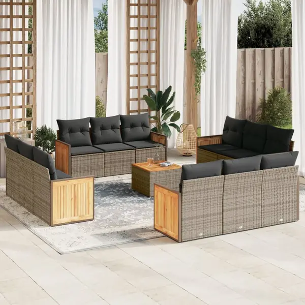 Gossi set mobilier de gradina cu perne, 13 piese, gri, poliratan