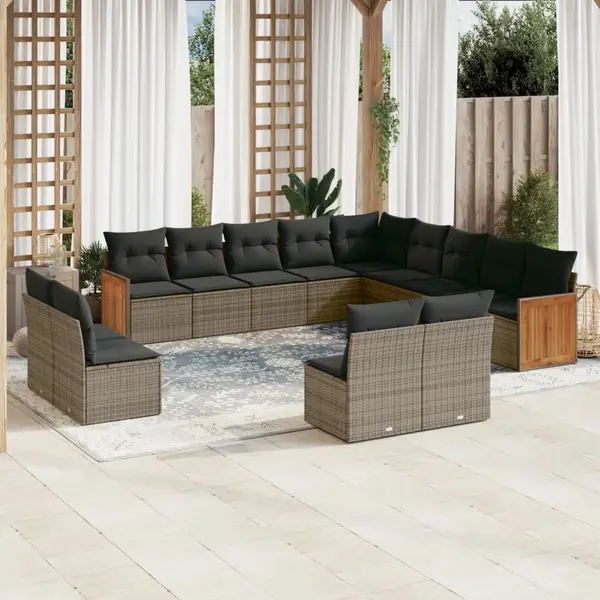 Gossi set mobilier de gradina cu perne, 13 piese, gri, poliratan
