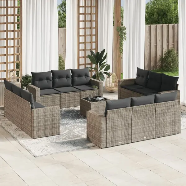 Gossi set mobilier de gradina cu perne, 13 piese, gri, poliratan