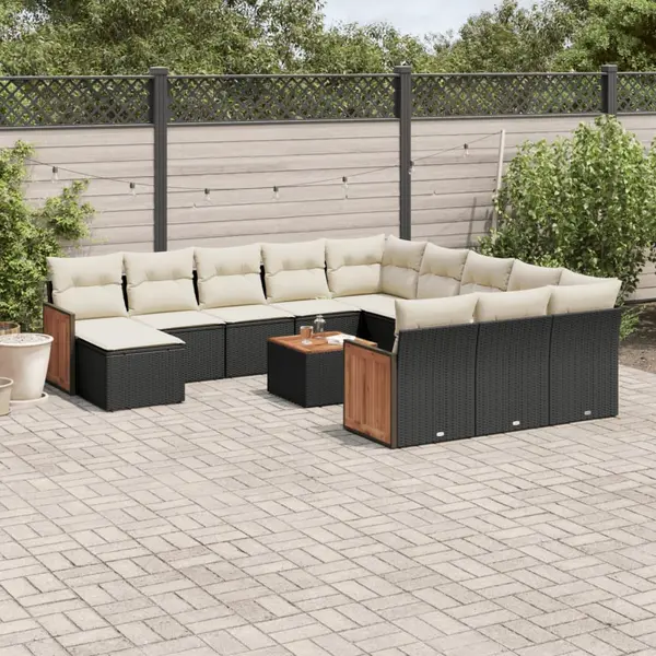 Gossi set mobilier de gradina cu perne, 13 piese, negru, poliratan