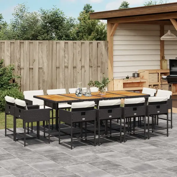 Gossi set mobilier de gradina cu perne, 13 piese, negru, poliratan