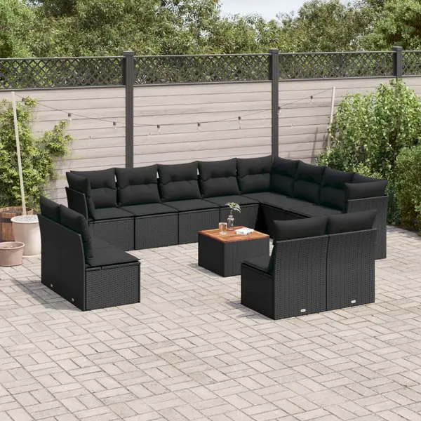 Gossi set mobilier de gradina cu perne, 13 piese, negru, poliratan