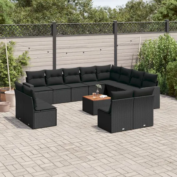Gossi set mobilier de gradina cu perne, 13 piese, negru, poliratan