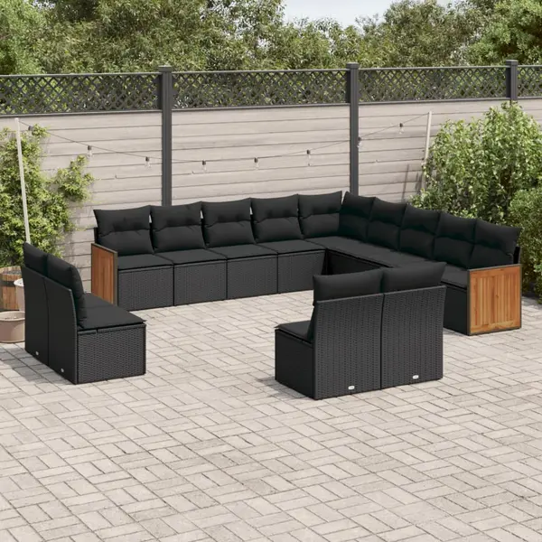 Gossi set mobilier de gradina cu perne, 13 piese, negru, poliratan