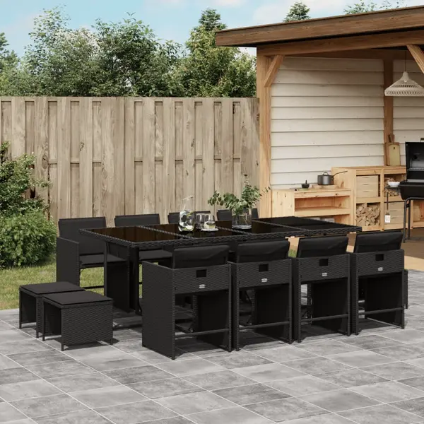 Gossi set mobilier de gradina cu perne, 13 piese, negru, poliratan