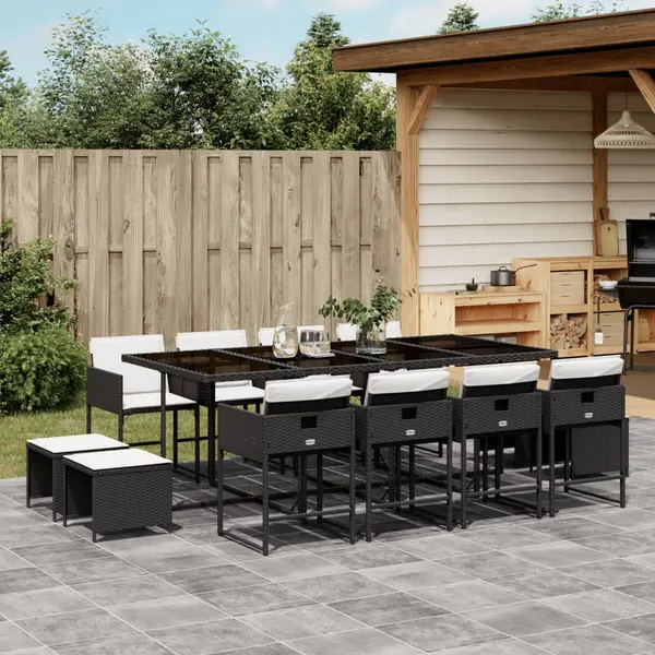 Gossi set mobilier de gradina cu perne, 13 piese, negru, poliratan