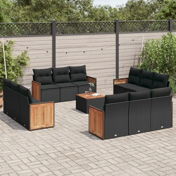 Gossi set mobilier de gradina cu perne, 13 piese, negru, poliratan