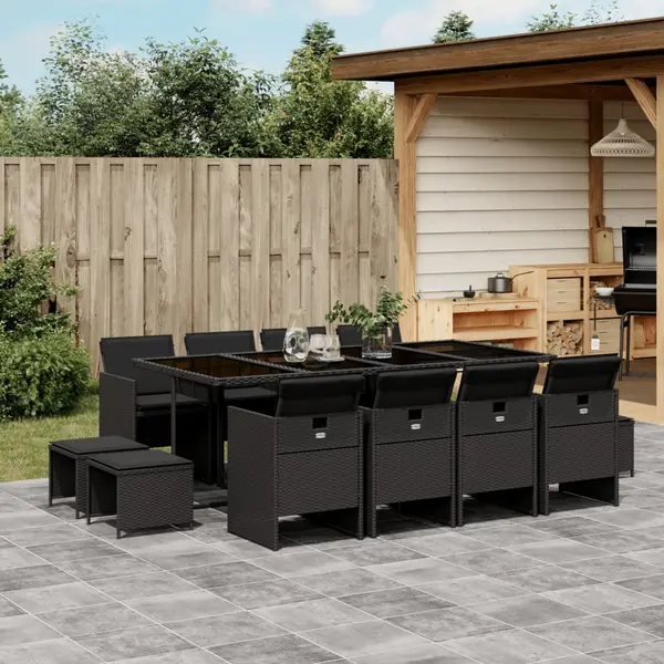 Gossi set mobilier de gradina cu perne, 13 piese, negru, poliratan