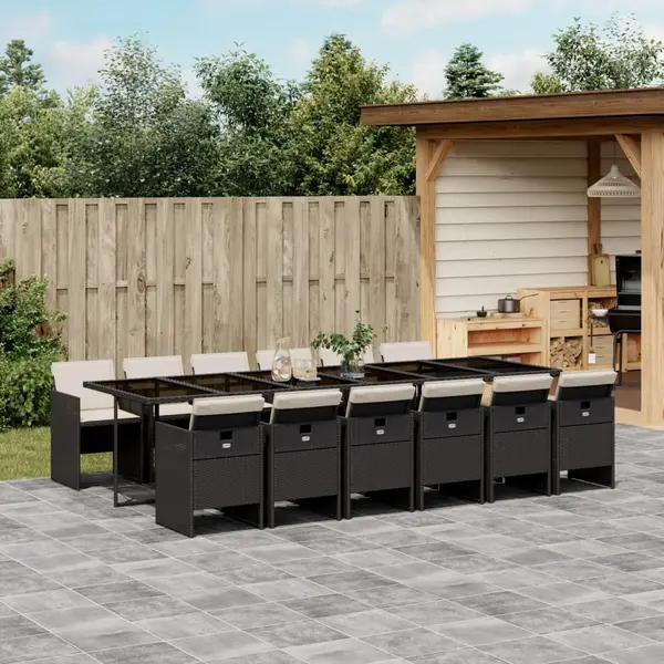 Gossi set mobilier de gradina cu perne, 13 piese, negru, poliratan