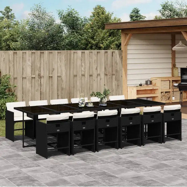 Gossi set mobilier de gradina cu perne, 13 piese, negru, poliratan