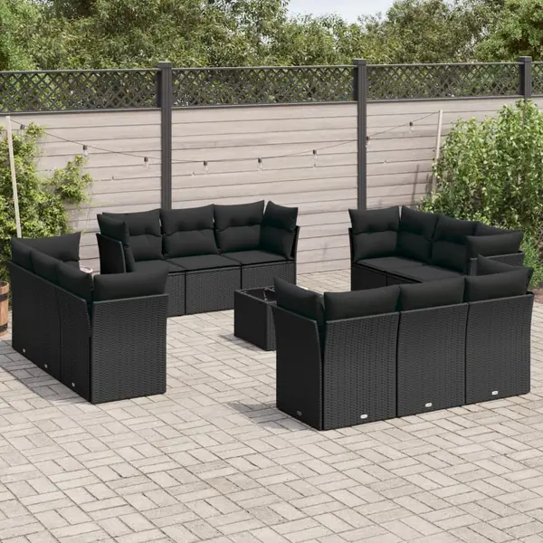 Gossi set mobilier de gradina cu perne, 13 piese, negru, poliratan