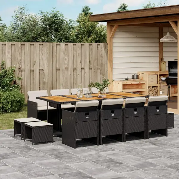 Gossi set mobilier de gradina cu perne, 13 piese, negru, poliratan