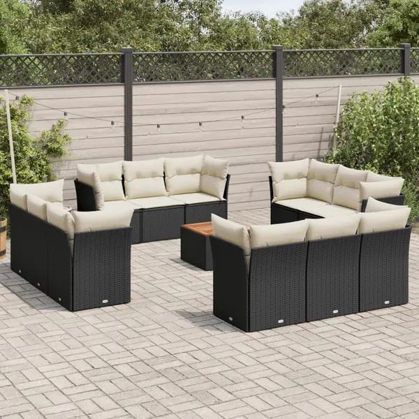 Gossi set mobilier de gradina cu perne, 13 piese, negru, poliratan