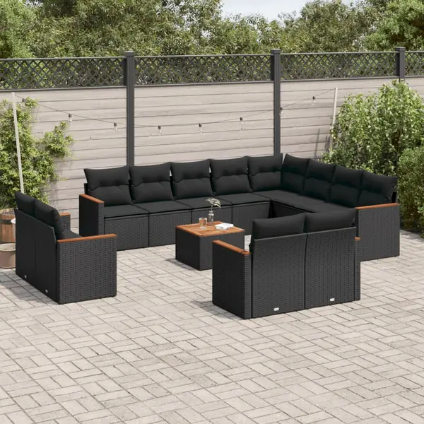 Gossi set mobilier de gradina cu perne, 13 piese, negru, poliratan