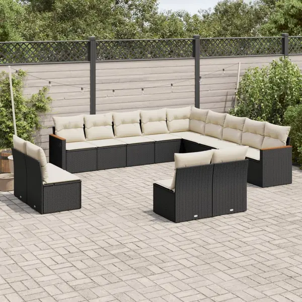 Gossi set mobilier de gradina cu perne, 13 piese, negru, poliratan