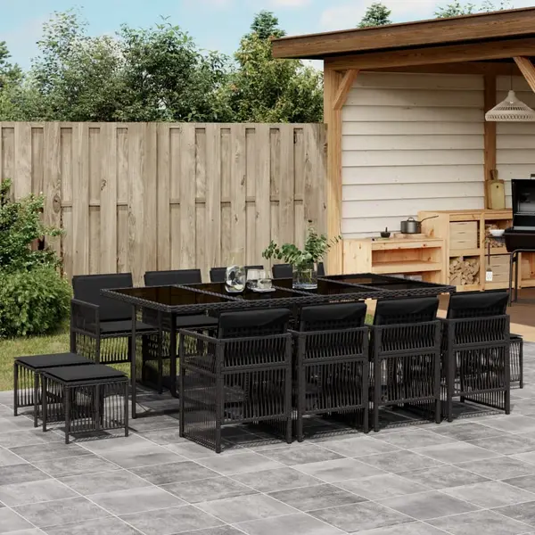 Gossi set mobilier de gradina cu perne, 13 piese, negru, poliratan
