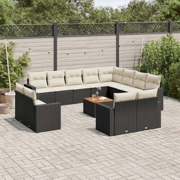 Gossi set mobilier de gradina cu perne, 13 piese, negru, poliratan