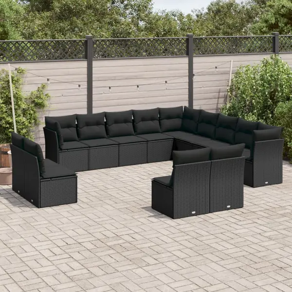 Gossi set mobilier de gradina cu perne, 13 piese, negru, poliratan