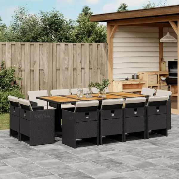 Gossi set mobilier de gradina cu perne, 13 piese, negru, poliratan