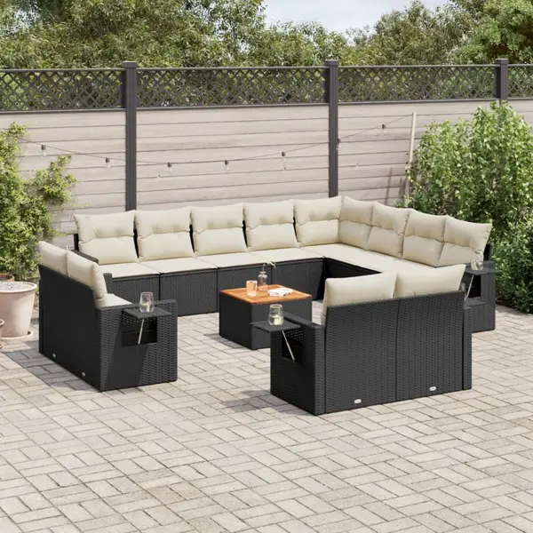 Gossi set mobilier de gradina cu perne, 13 piese, negru, poliratan