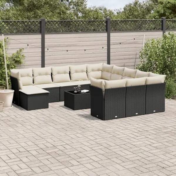 Gossi set mobilier de gradina cu perne, 13 piese, negru, poliratan