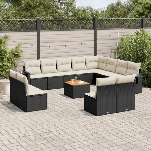Gossi set mobilier de gradina cu perne, 13 piese, negru, poliratan
