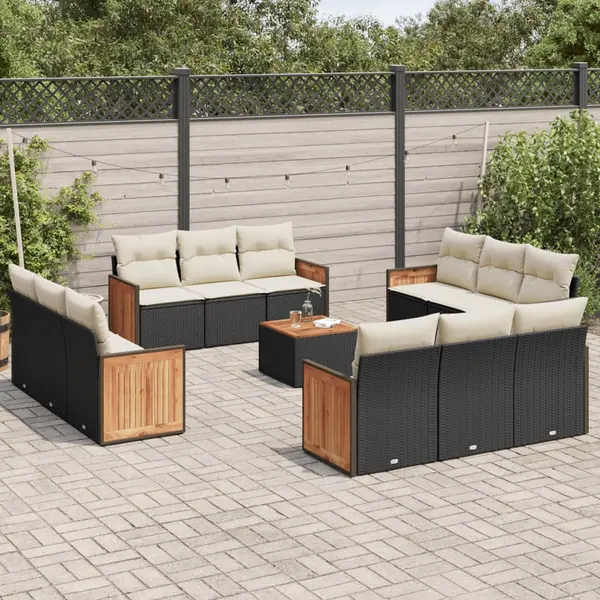 Gossi set mobilier de gradina cu perne, 13 piese, negru, poliratan