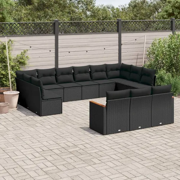 Gossi set mobilier de gradina cu perne, 13 piese, negru, poliratan
