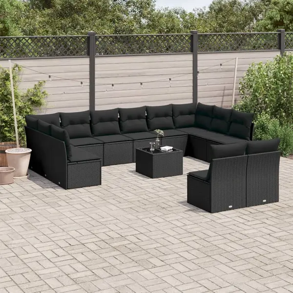 Gossi set mobilier de gradina cu perne, 13 piese, negru, poliratan