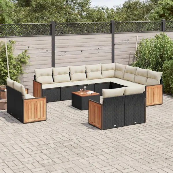 Gossi set mobilier de gradina cu perne, 13 piese, negru, poliratan