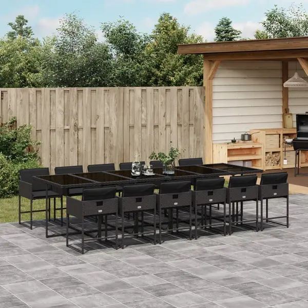 Gossi set mobilier de gradina cu perne, 13 piese, negru, poliratan